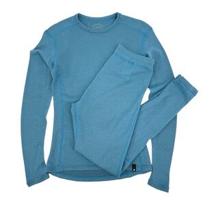 Beringia Diomede Set Merino Wool Long Sleeve Crew and Bottom Turquoise Blue XS